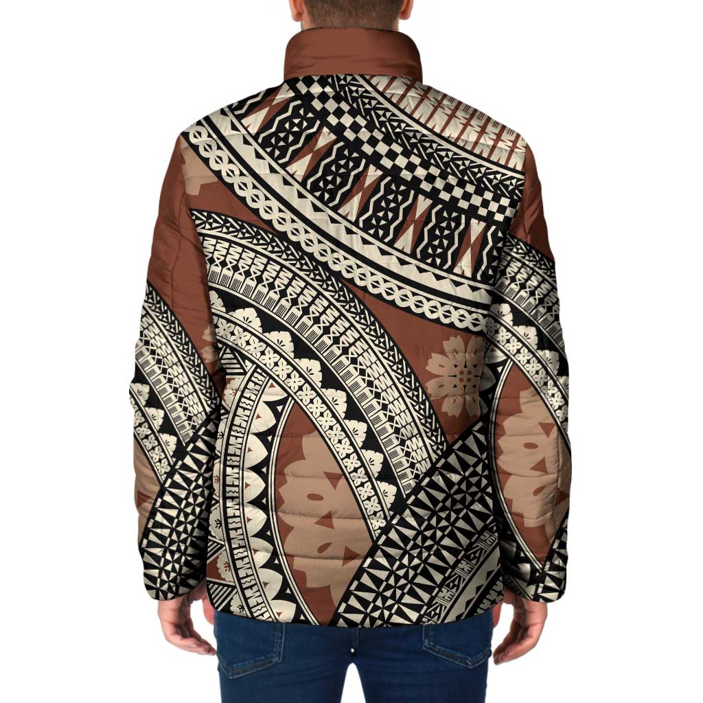 Bula Fiji Classic Masi Tapa Padded Jacket Vintage Brown LT7 - Polynesian Pride