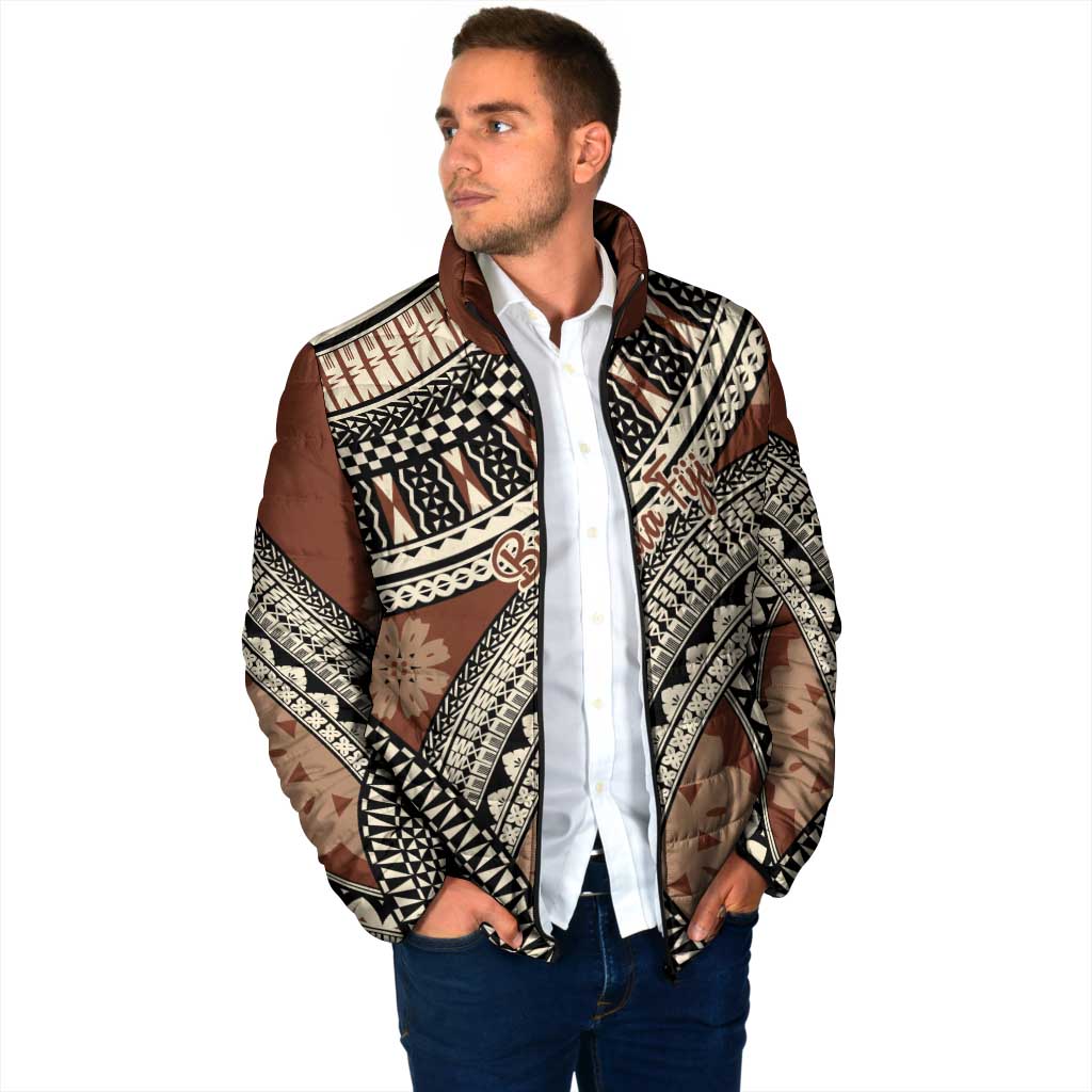 Bula Fiji Classic Masi Tapa Padded Jacket Vintage Brown LT7 - Polynesian Pride