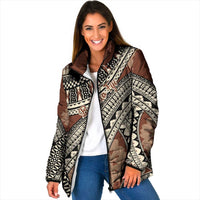 Bula Fiji Classic Masi Tapa Padded Jacket Vintage Brown LT7 Women Brown - Polynesian Pride
