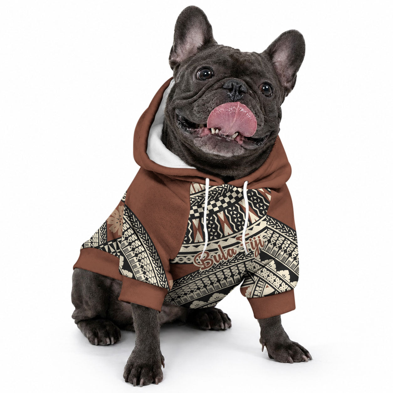 Bula Fiji Classic Masi Tapa Pet Hoodie Vintage Brown LT7 - Polynesian Pride
