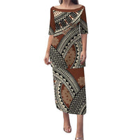 Bula Fiji Classic Masi Tapa Puletasi Vintage Brown LT7 Long Dress Brown - Polynesian Pride