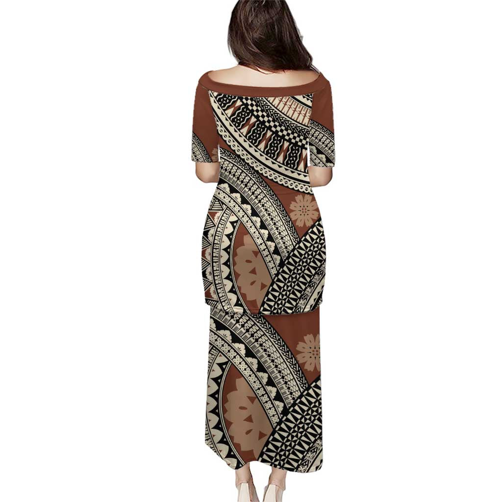 Bula Fiji Classic Masi Tapa Puletasi Vintage Brown LT7 - Polynesian Pride