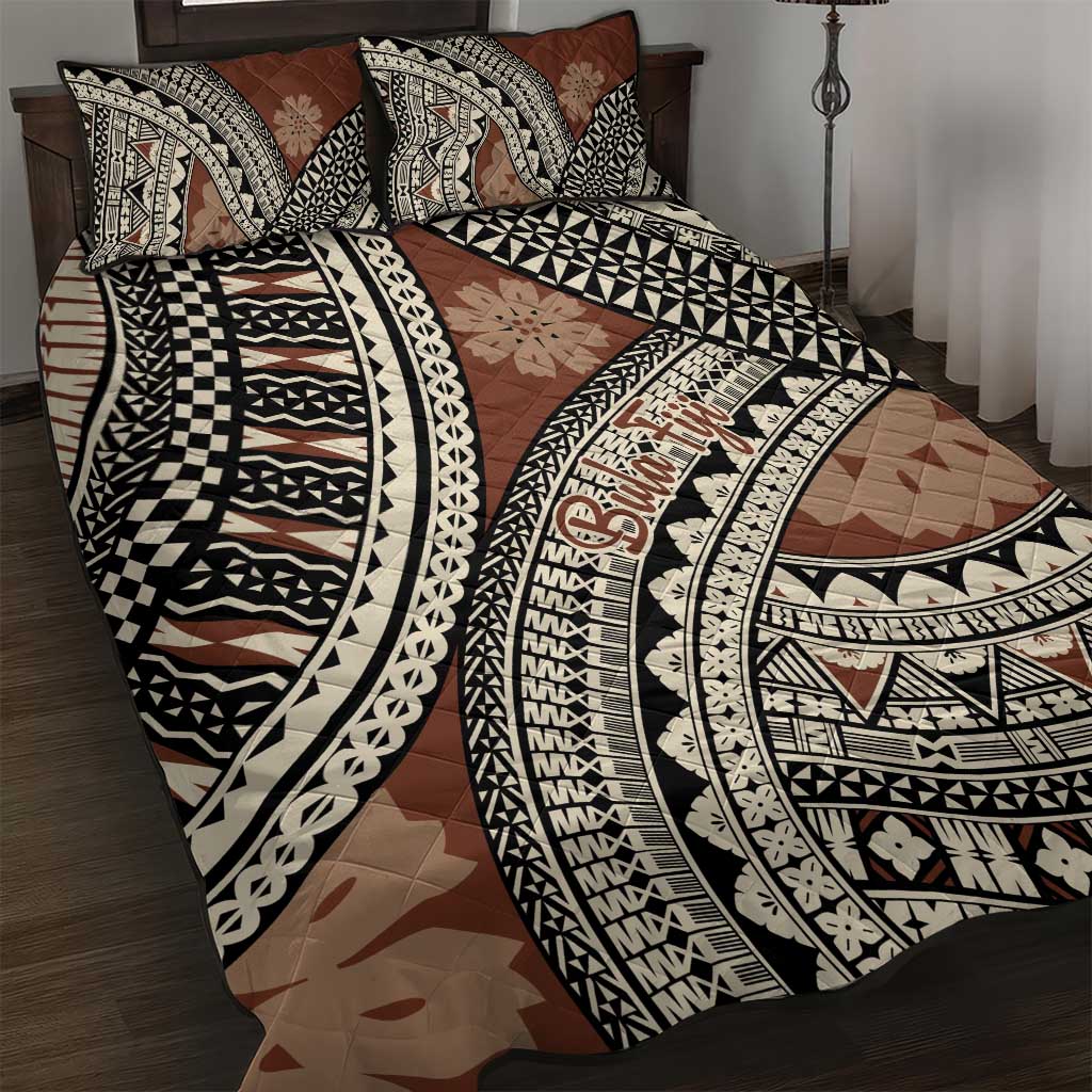 Bula Fiji Classic Masi Tapa Quilt Bed Set Vintage Brown LT7 Brown - Polynesian Pride
