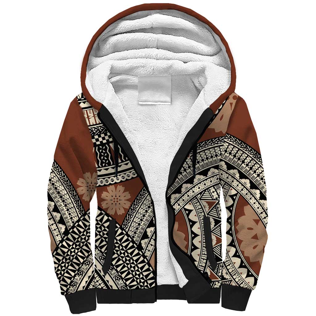 Bula Fiji Classic Masi Tapa Sherpa Hoodie Vintage Brown LT7 Unisex Brown - Polynesian Pride