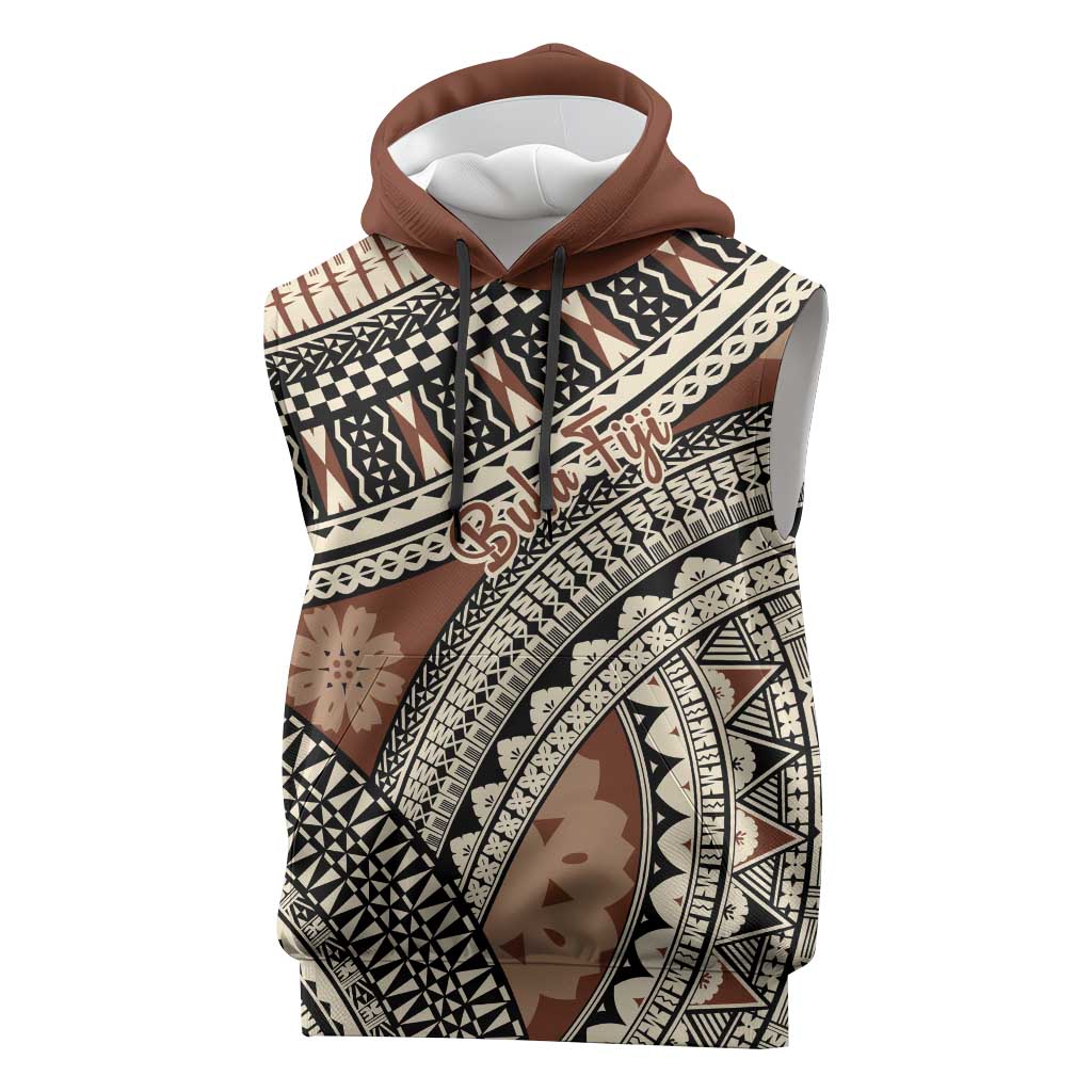 Bula Fiji Classic Masi Tapa Sleeveless Hoodie Vintage Brown LT7 Brown - Polynesian Pride