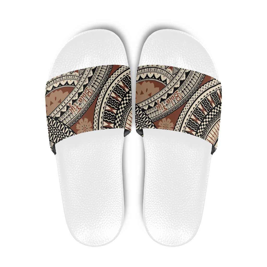 Bula Fiji Classic Masi Tapa Slide Sandals Vintage Brown LT7 Brown - Polynesian Pride