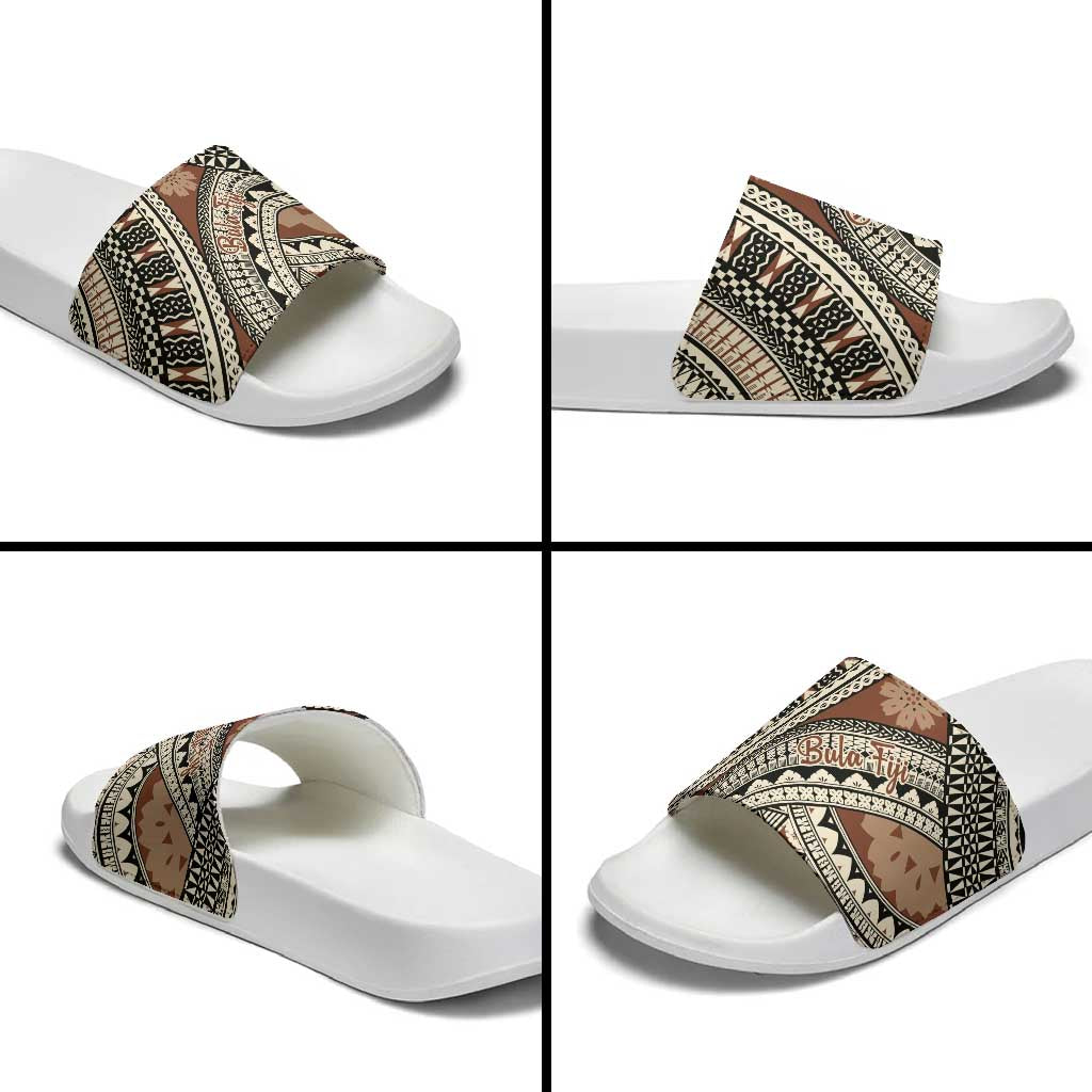 Bula Fiji Classic Masi Tapa Slide Sandals Vintage Brown LT7 - Polynesian Pride