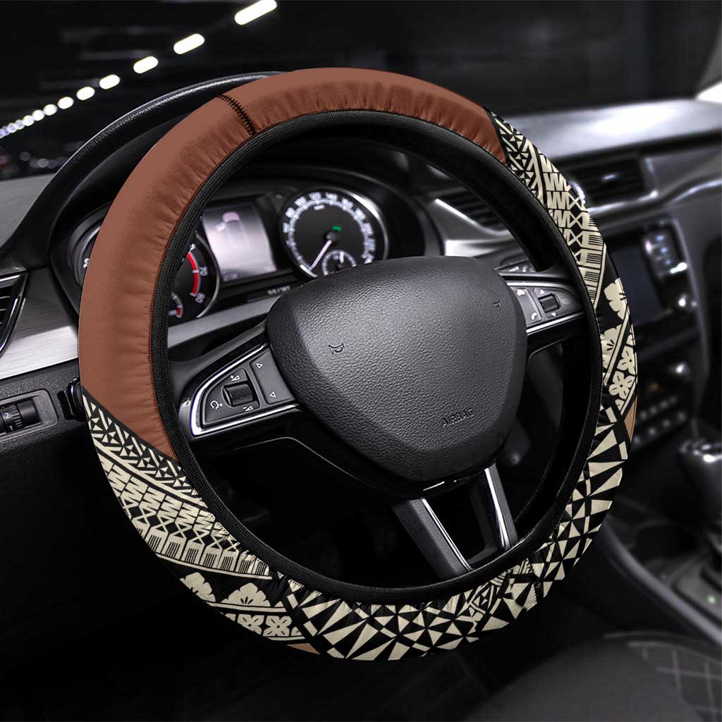 Bula Fiji Classic Masi Tapa Steering Wheel Cover Vintage Brown LT7 Universal Fit Brown - Polynesian Pride
