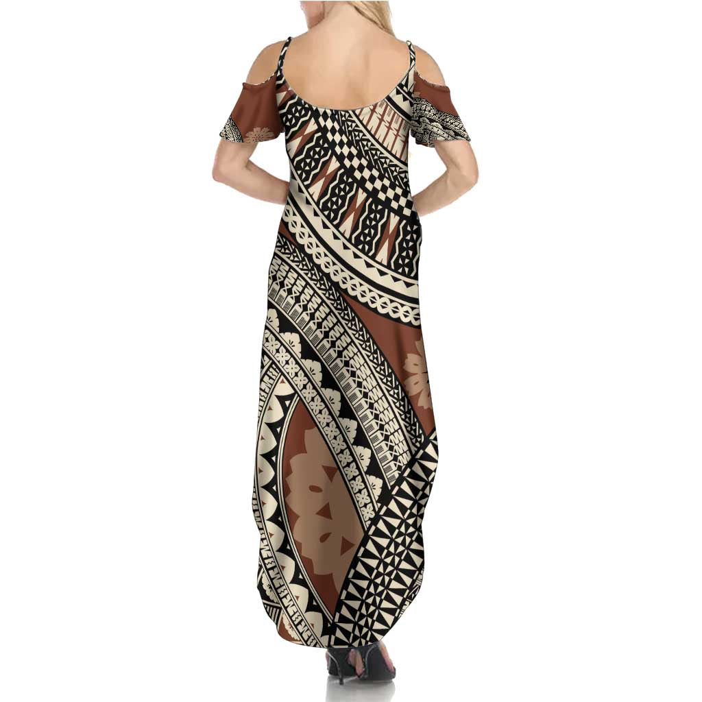Bula Fiji Classic Masi Tapa Summer Maxi Dress Vintage Brown LT7 - Polynesian Pride