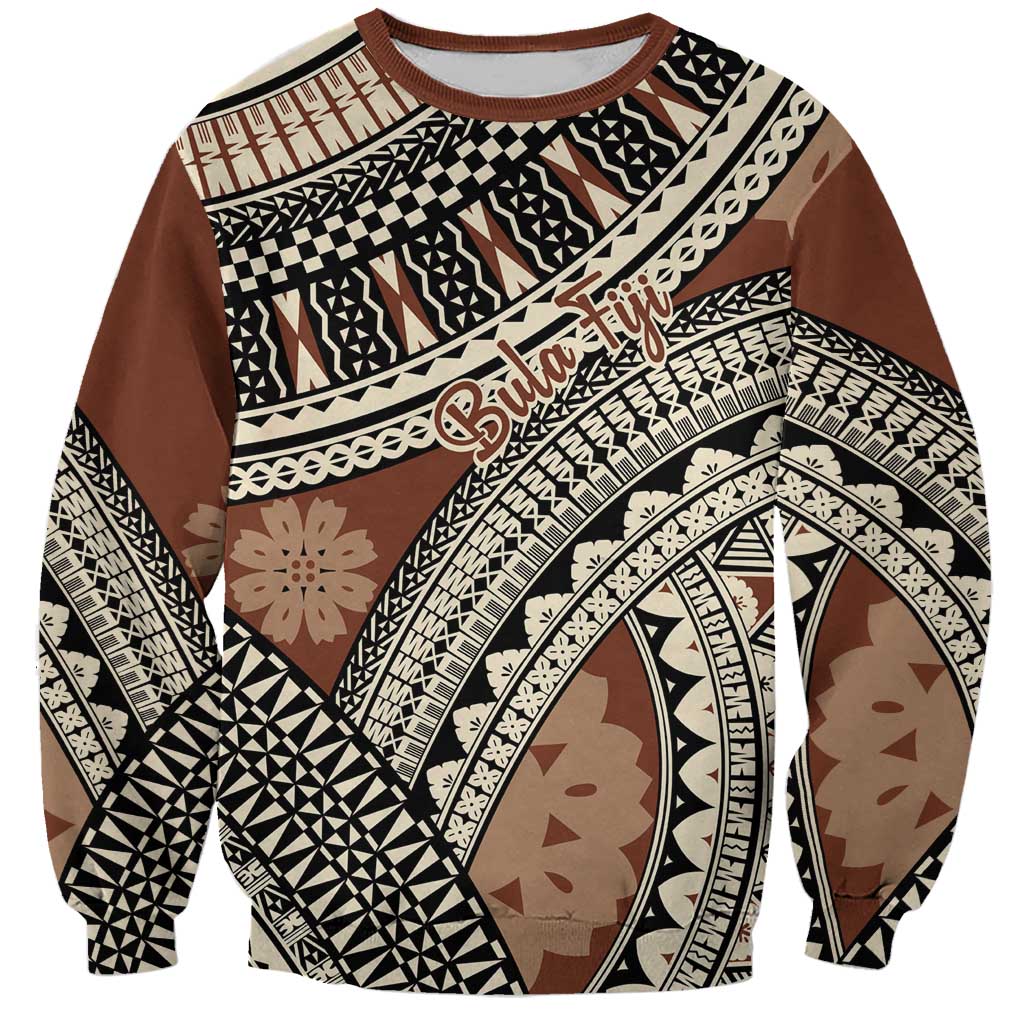 Bula Fiji Classic Masi Tapa Sweatshirt Vintage Brown LT7 Unisex Brown - Polynesian Pride