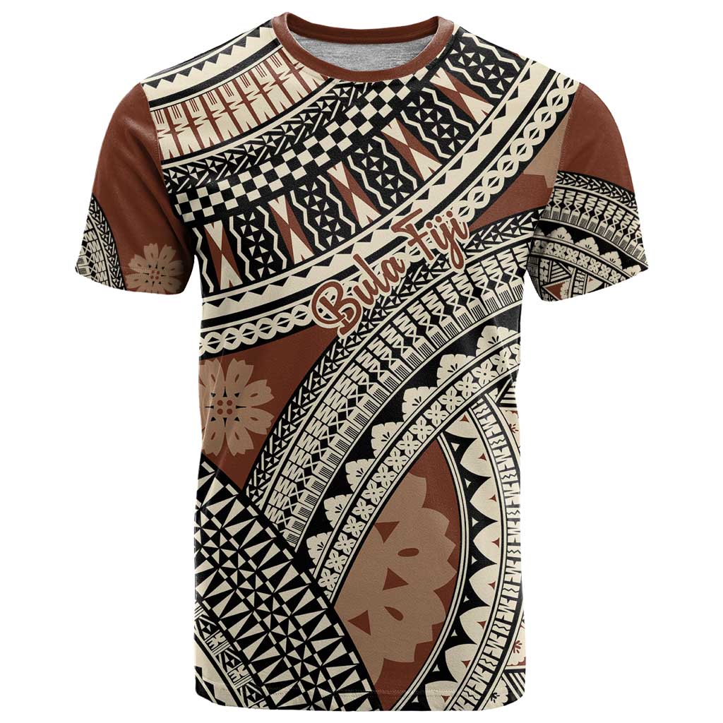 Bula Fiji Classic Masi Tapa T Shirt Vintage Brown LT7 Brown - Polynesian Pride