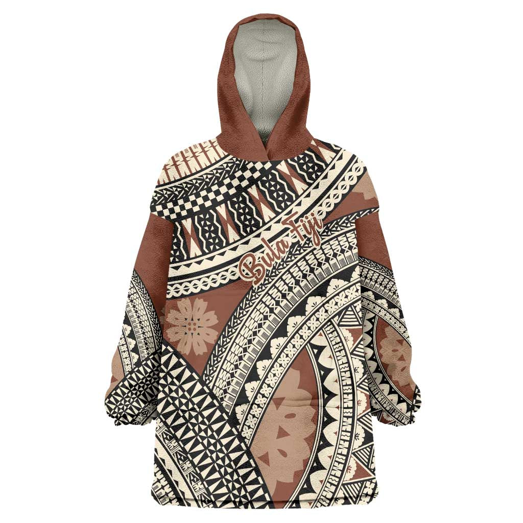Bula Fiji Classic Masi Tapa Wearable Blanket Hoodie Vintage Brown LT7 One Size Brown - Polynesian Pride