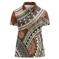 Bula Fiji Classic Masi Tapa Women Polo Shirt Vintage Brown LT7 Female Brown - Polynesian Pride