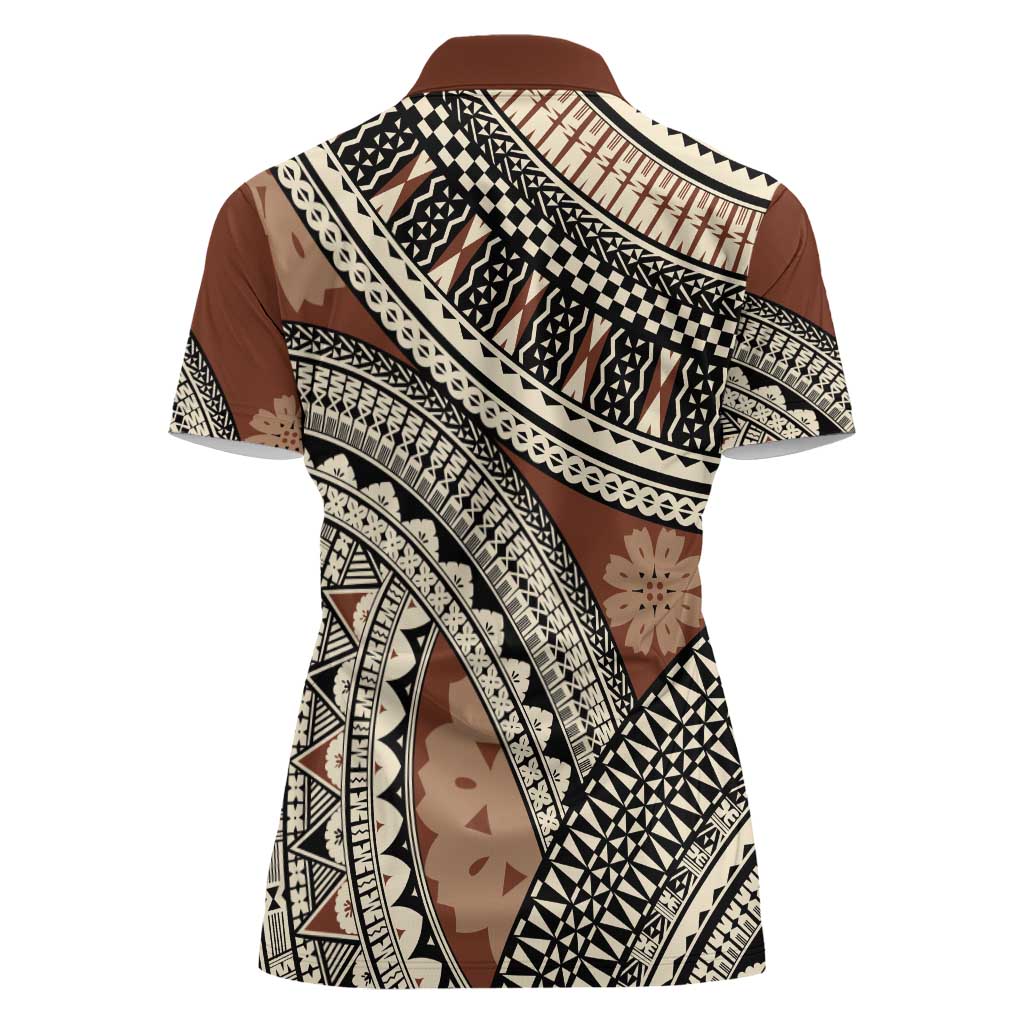 Bula Fiji Classic Masi Tapa Women Polo Shirt Vintage Brown LT7 - Polynesian Pride