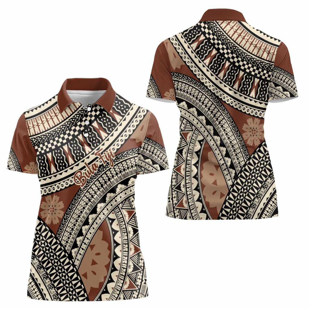 Bula Fiji Classic Masi Tapa Women Polo Shirt Vintage Brown LT7 - Polynesian Pride