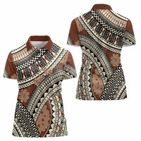 Bula Fiji Classic Masi Tapa Women Polo Shirt Vintage Brown LT7 - Polynesian Pride