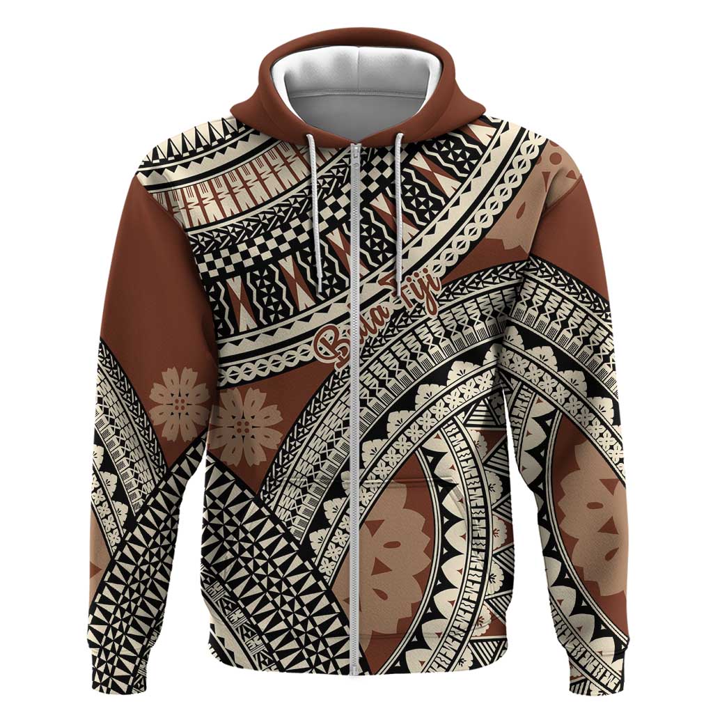 Bula Fiji Classic Masi Tapa Zip Hoodie Vintage Brown LT7 Zip Hoodie Brown - Polynesian Pride