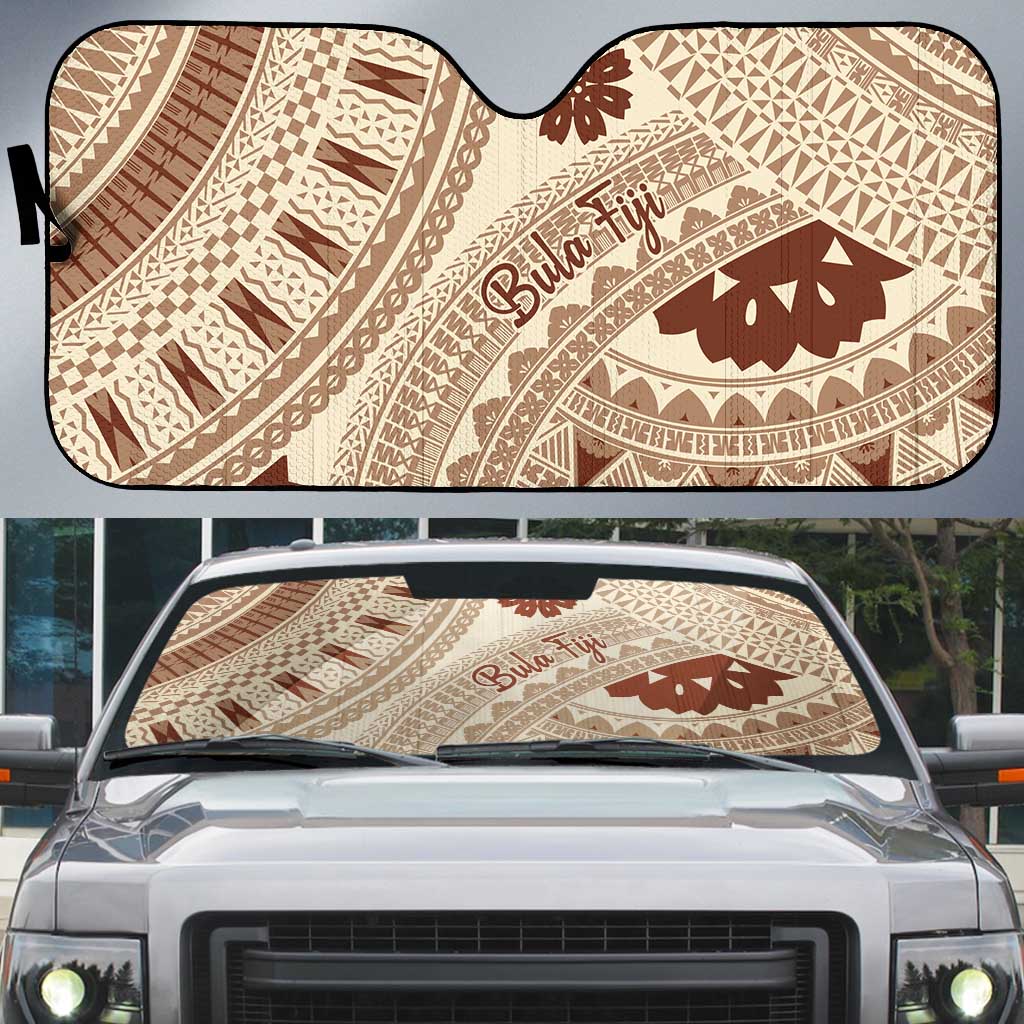 Bula Fiji Classic Masi Tapa Auto Sun Shade Vintage Beige LT7 Beige - Polynesian Pride