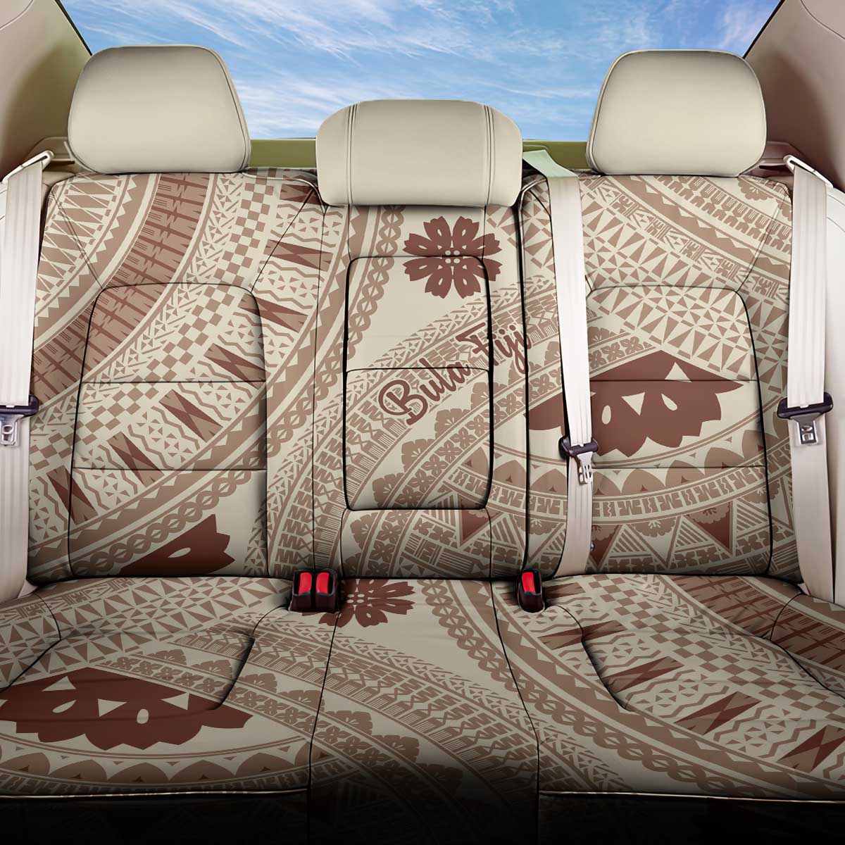 Bula Fiji Classic Masi Tapa Back Car Seat Cover Vintage Beige LT7 One Size Beige - Polynesian Pride