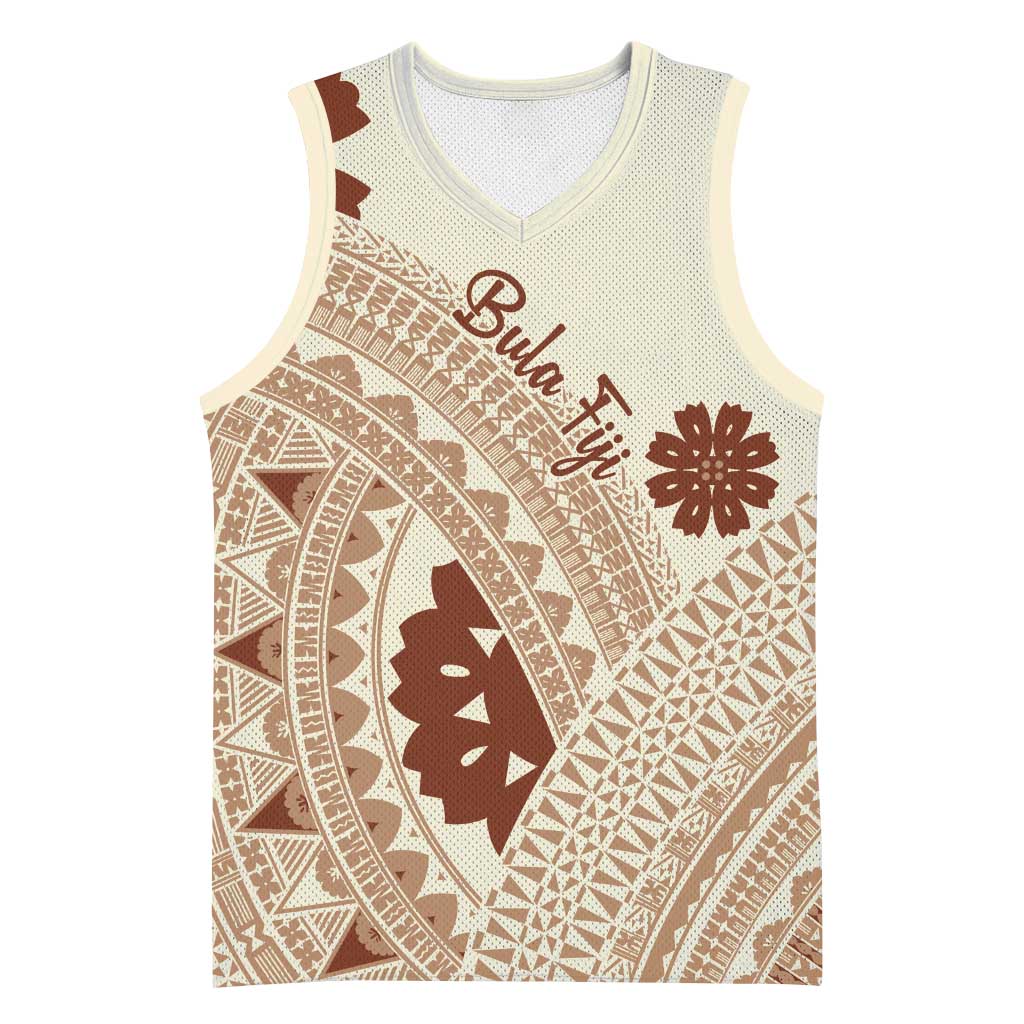 Bula Fiji Classic Masi Tapa Basketball Jersey Vintage Beige LT7 Unisex Beige - Polynesian Pride