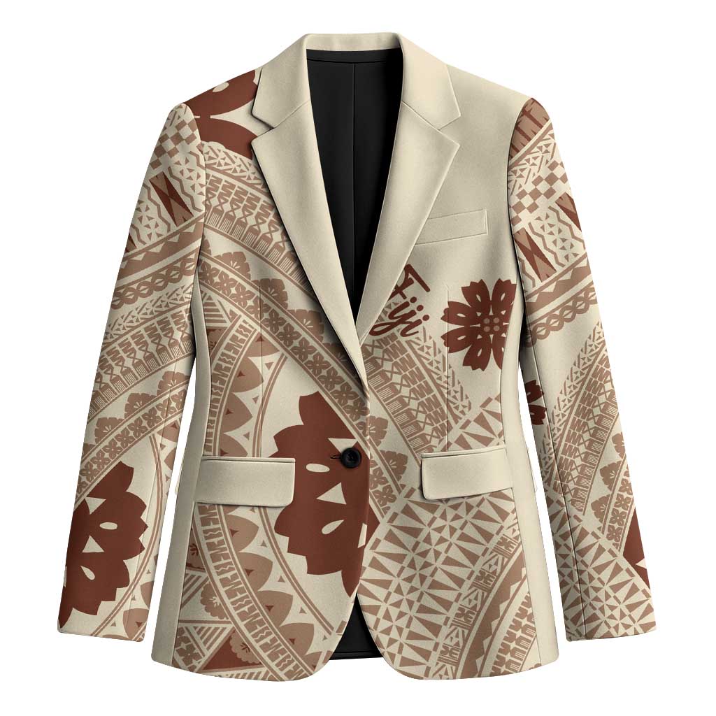 Bula Fiji Classic Masi Tapa Blazer Vintage Beige LT7 Unisex Beige - Polynesian Pride