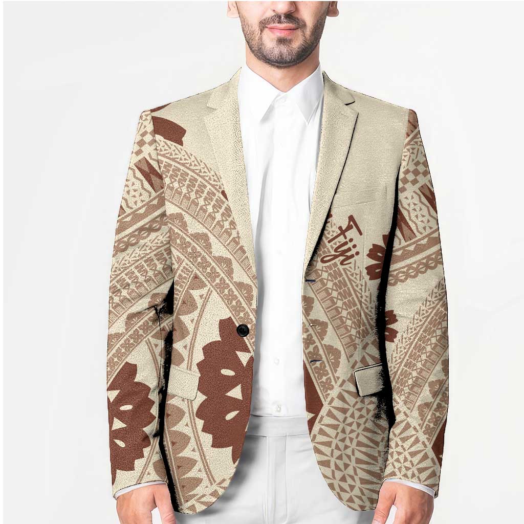 Bula Fiji Classic Masi Tapa Blazer Vintage Beige LT7 - Polynesian Pride