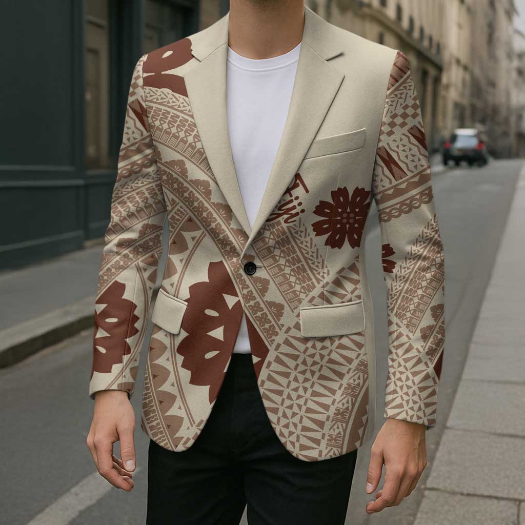 Bula Fiji Classic Masi Tapa Blazer Vintage Beige LT7 - Polynesian Pride