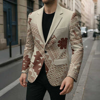 Bula Fiji Classic Masi Tapa Blazer Vintage Beige LT7 - Polynesian Pride