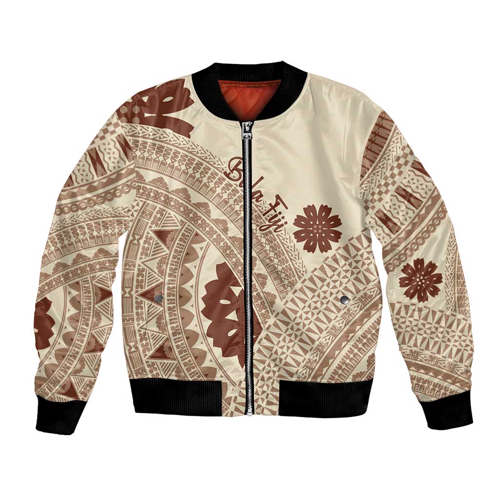 Bula Fiji Classic Masi Tapa Bomber Jacket Vintage Beige LT7 Unisex Beige - Polynesian Pride