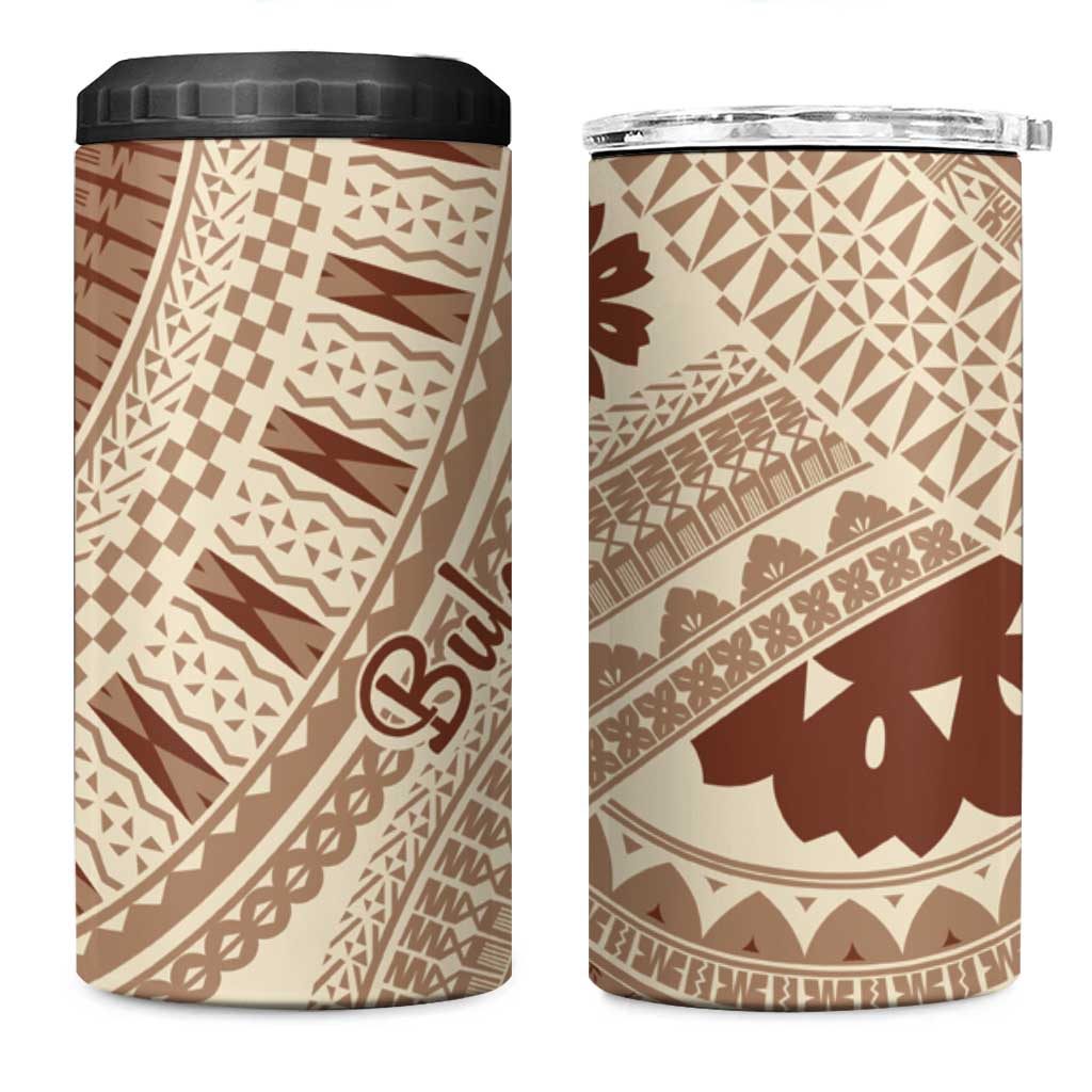 Bula Fiji Classic Masi Tapa 4 in 1 Can Cooler Tumbler Vintage Beige LT7 One Size: 16 oz Beige - Polynesian Pride