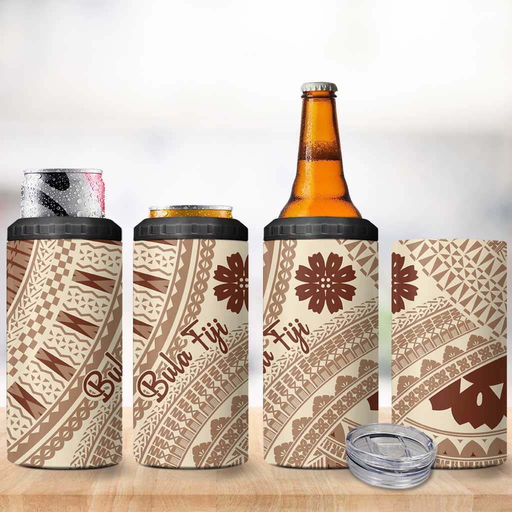 Bula Fiji Classic Masi Tapa 4 in 1 Can Cooler Tumbler Vintage Beige LT7 - Polynesian Pride
