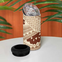 Bula Fiji Classic Masi Tapa 4 in 1 Can Cooler Tumbler Vintage Beige LT7 - Polynesian Pride
