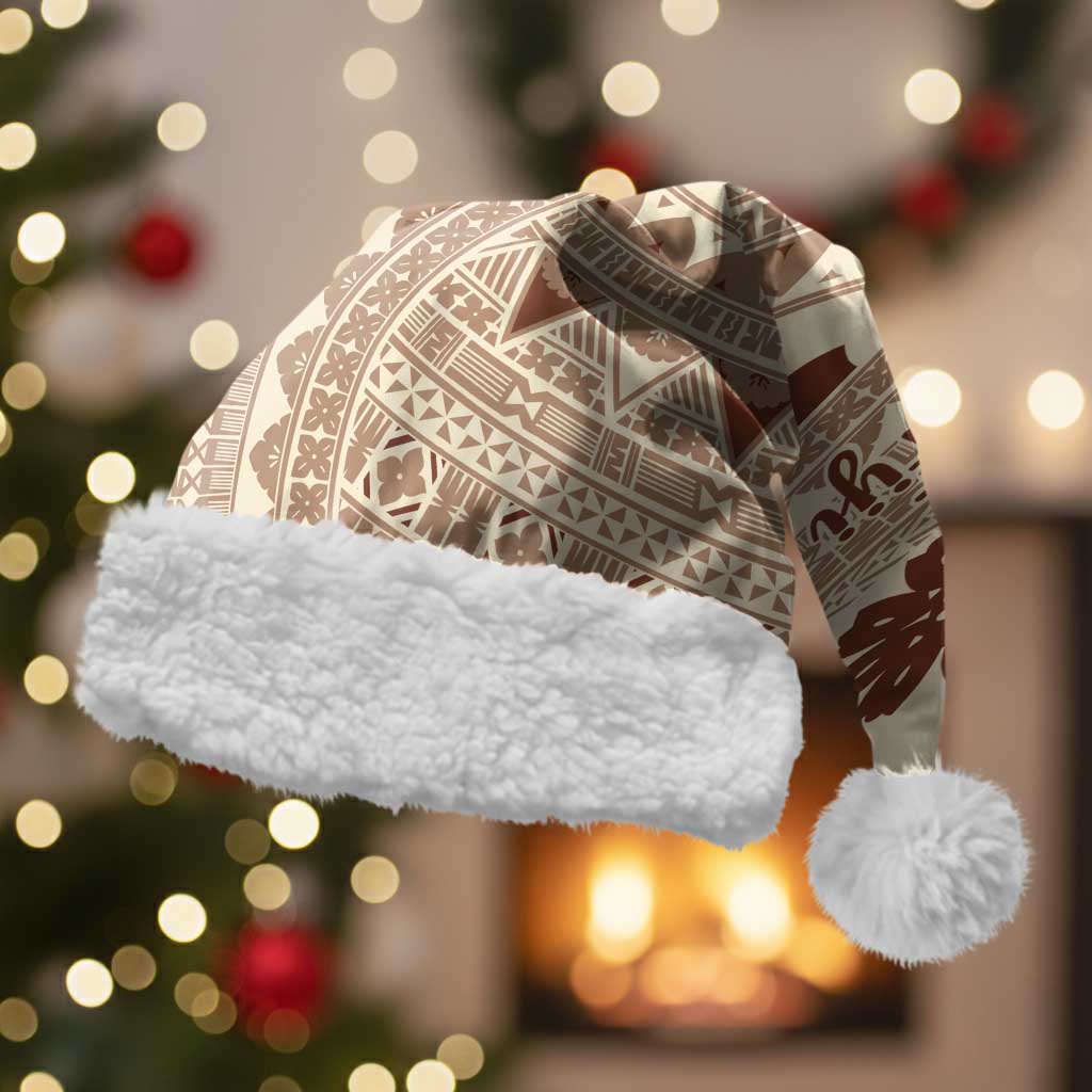 Bula Fiji Classic Masi Tapa Christmas Santa Hat Vintage Beige LT7 With Fur Beige - Polynesian Pride