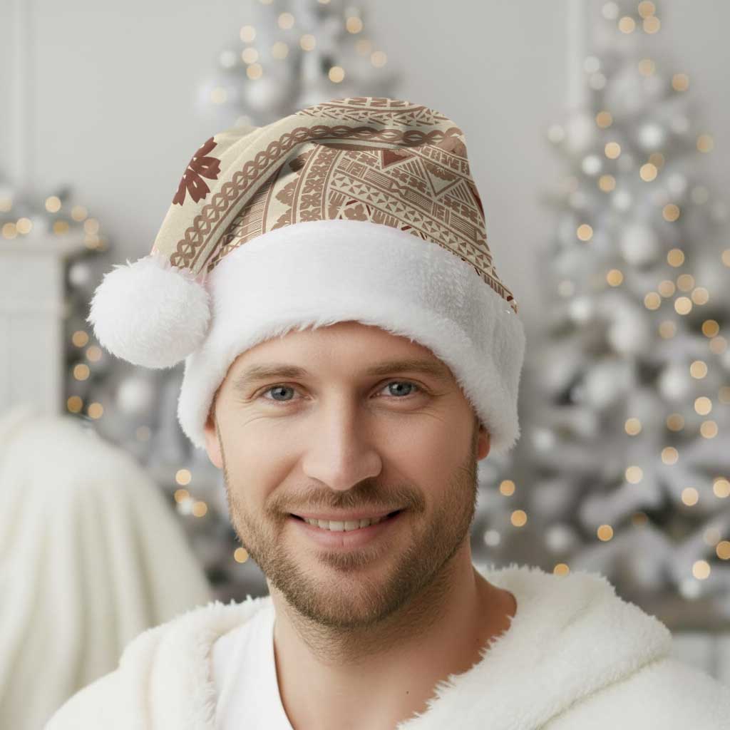 Bula Fiji Classic Masi Tapa Christmas Santa Hat Vintage Beige LT7 - Polynesian Pride