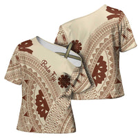 Bula Fiji Classic Masi Tapa Cross Shoulder Shirt Vintage Beige LT7 - Polynesian Pride