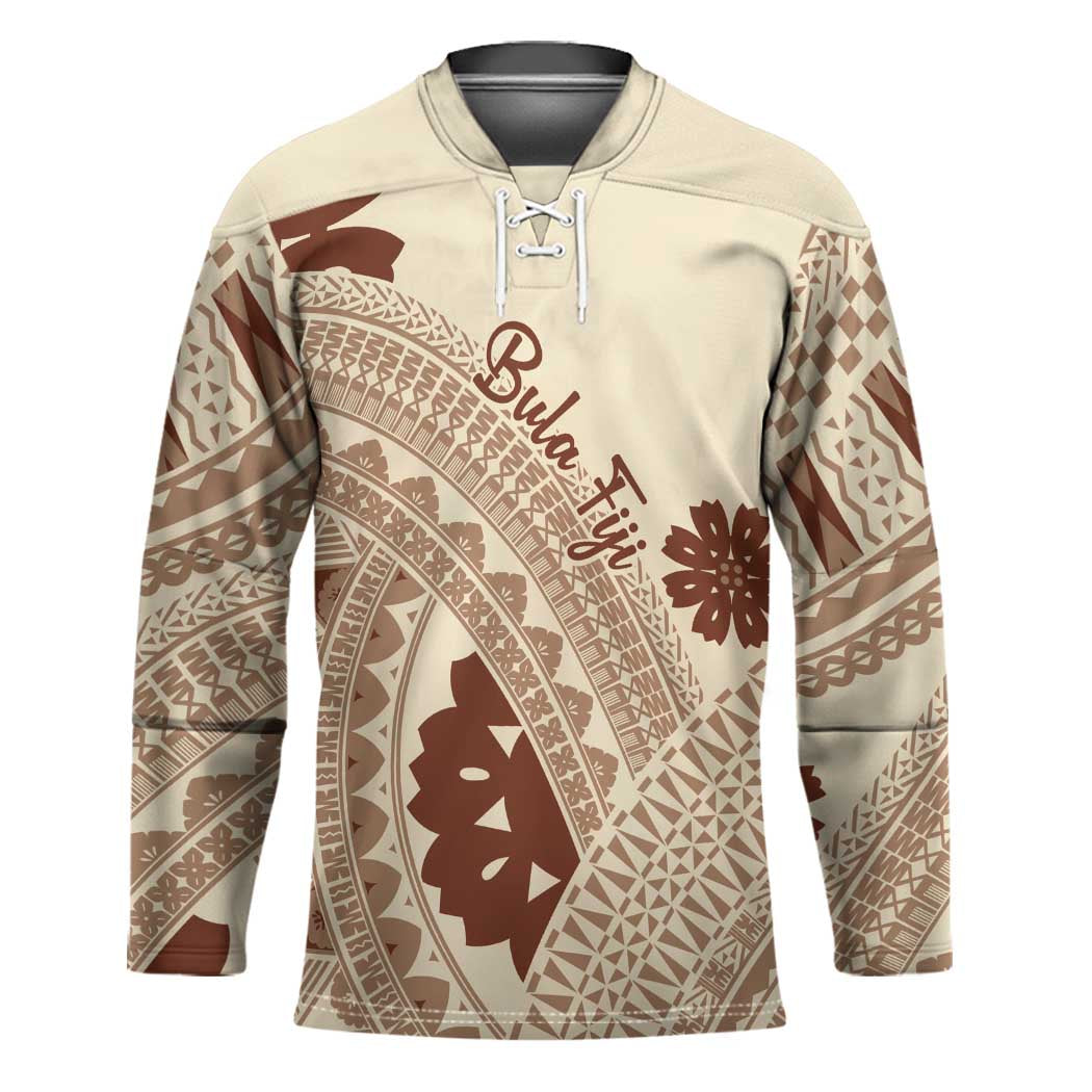 Bula Fiji Classic Masi Tapa Hockey Jersey Vintage Beige LT7 Unisex Beige - Polynesian Pride