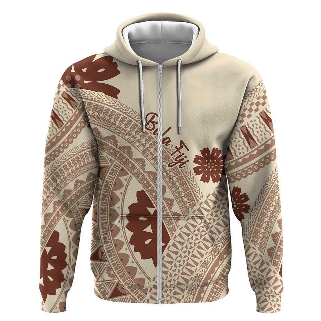 Bula Fiji Classic Masi Tapa Hoodie Vintage Beige LT7 Zip Hoodie Beige - Polynesian Pride