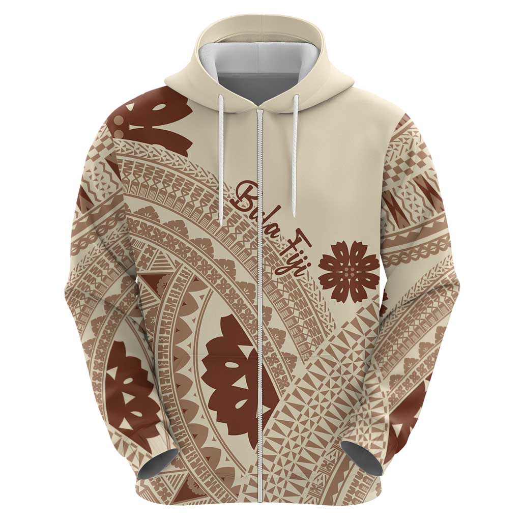 Bula Fiji Classic Masi Tapa Hoodie Vintage Beige LT7 - Polynesian Pride