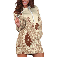 Bula Fiji Classic Masi Tapa Hoodie Dress Vintage Beige LT7 Beige - Polynesian Pride