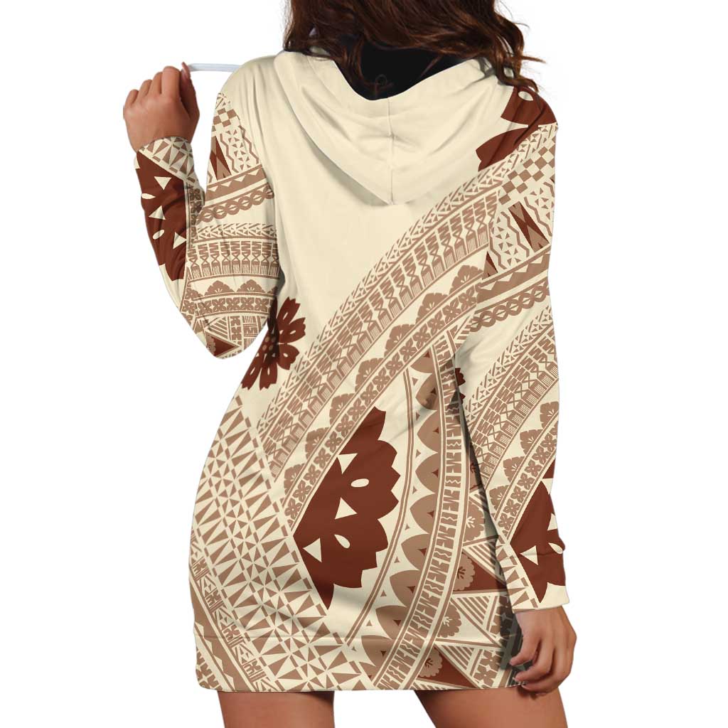 Bula Fiji Classic Masi Tapa Hoodie Dress Vintage Beige LT7 - Polynesian Pride