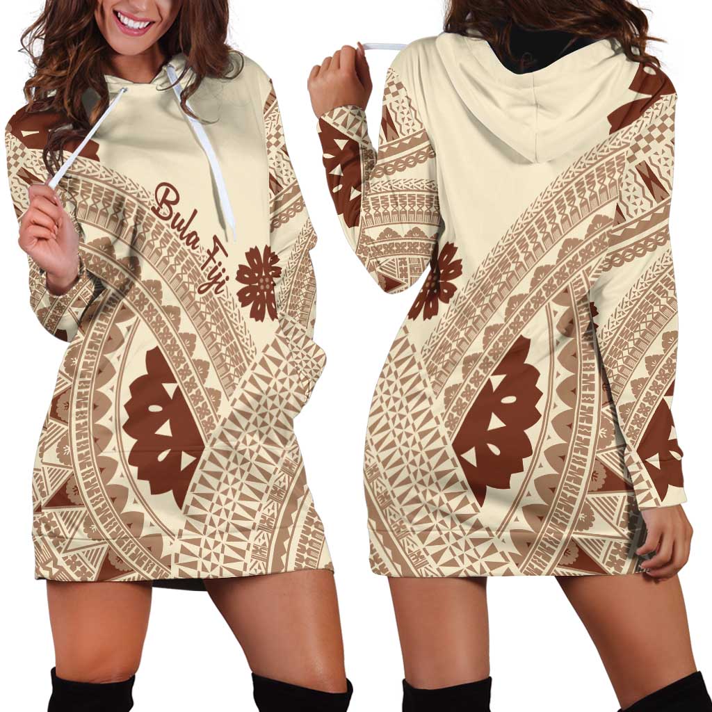 Bula Fiji Classic Masi Tapa Hoodie Dress Vintage Beige LT7 - Polynesian Pride