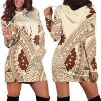 Bula Fiji Classic Masi Tapa Hoodie Dress Vintage Beige LT7 - Polynesian Pride