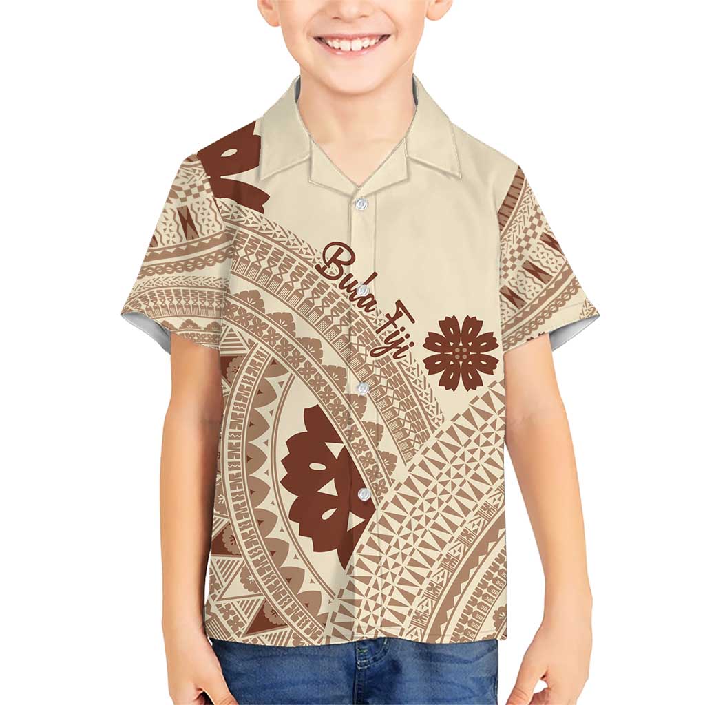Bula Fiji Classic Masi Tapa Kid Hawaiian Shirt Vintage Beige LT7 Kid Beige - Polynesian Pride
