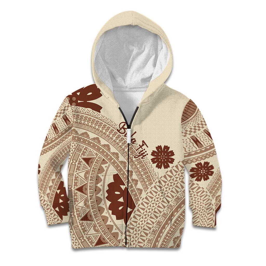 Bula Fiji Classic Masi Tapa Kid Hoodie Vintage Beige LT7 Zip Hoodie Beige - Polynesian Pride