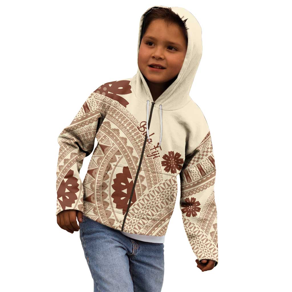 Bula Fiji Classic Masi Tapa Kid Hoodie Vintage Beige LT7 - Polynesian Pride