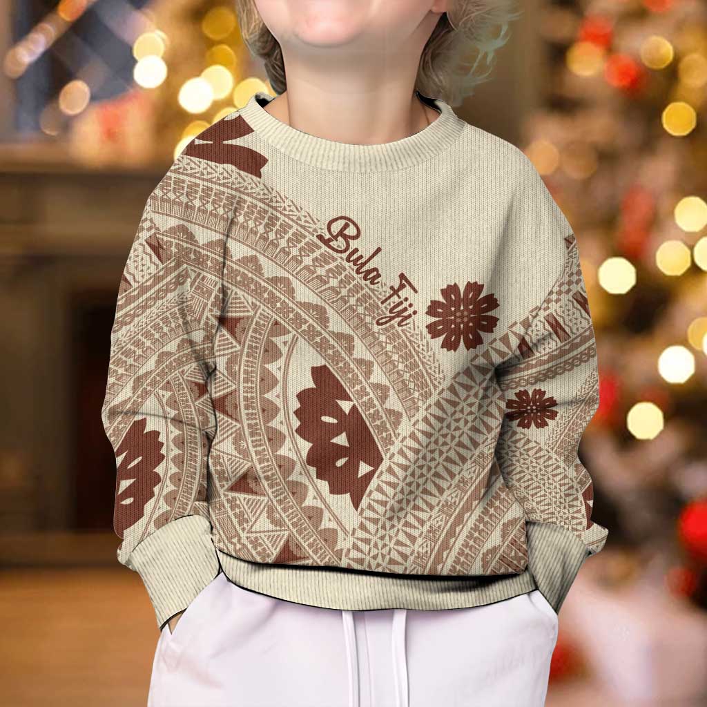 Bula Fiji Classic Masi Tapa Kid Ugly Christmas Sweater Vintage Beige LT7 - Polynesian Pride