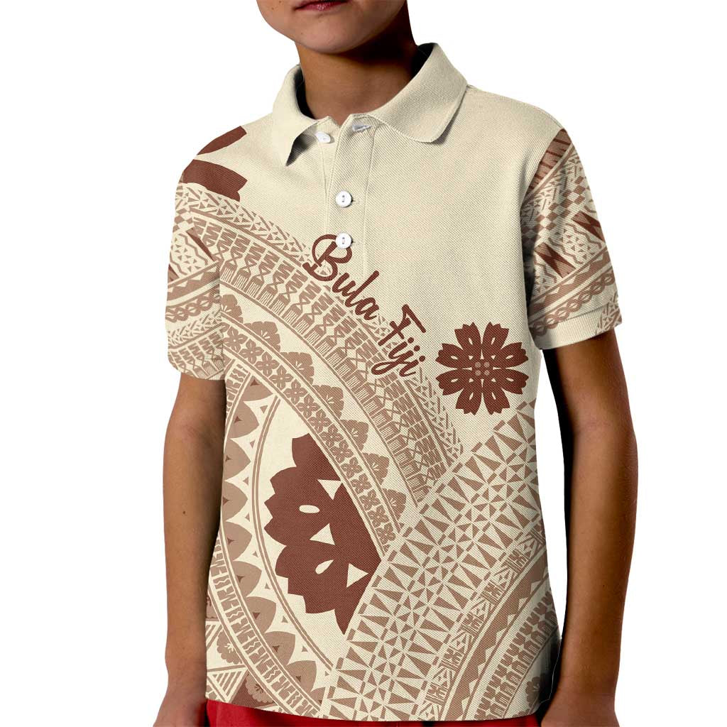 Bula Fiji Classic Masi Tapa Kid Polo Shirt Vintage Beige LT7 Kid Beige - Polynesian Pride