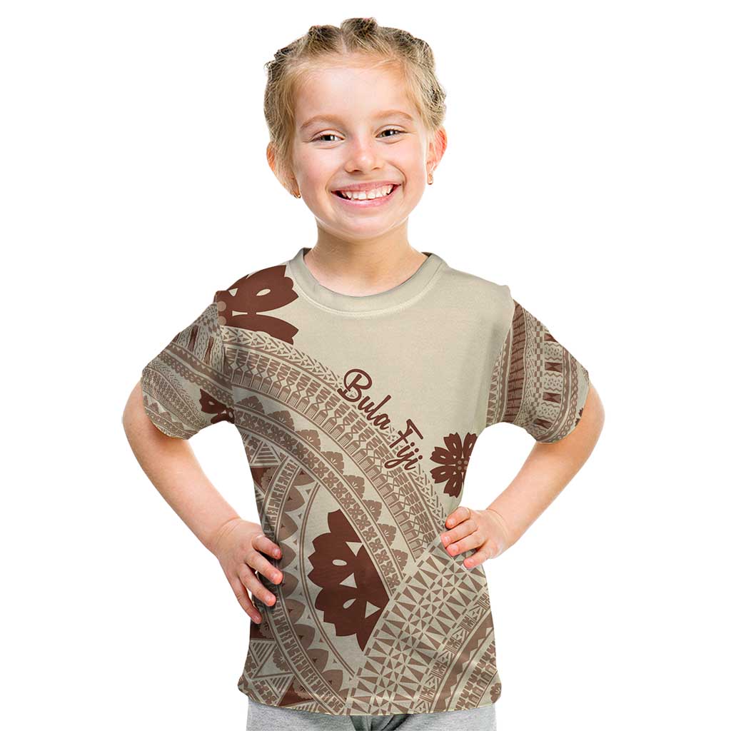 Bula Fiji Classic Masi Tapa Kid T Shirt Vintage Beige LT7 Beige - Polynesian Pride