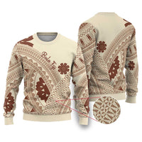 Bula Fiji Classic Masi Tapa Ugly Christmas Sweater Vintage Beige LT7 Beige - Polynesian Pride