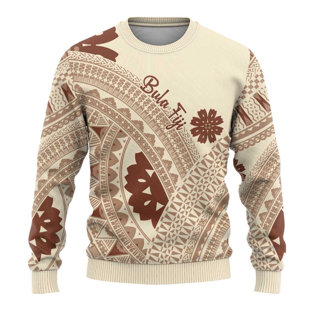 Bula Fiji Classic Masi Tapa Ugly Christmas Sweater Vintage Beige LT7 - Polynesian Pride